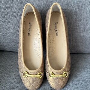 Neiman Marcus Suzy Quilted Metallic Horsebit Ballet Flats Equestrian Feminine, 8